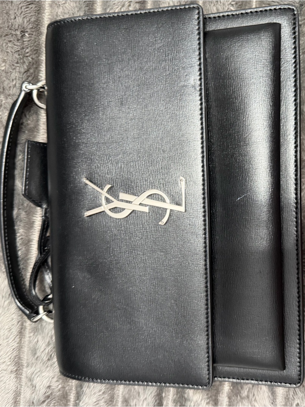 Saint Laurent Black Leather YSL Logo Clutch